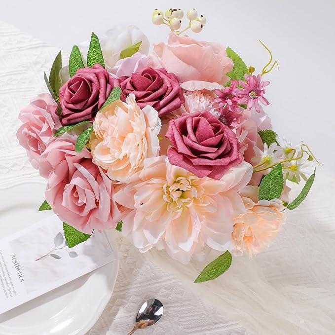 AGIRL Rose Artificial Flowers Combo Fake Flowers Pink Roses Silk Flowers - Image 3