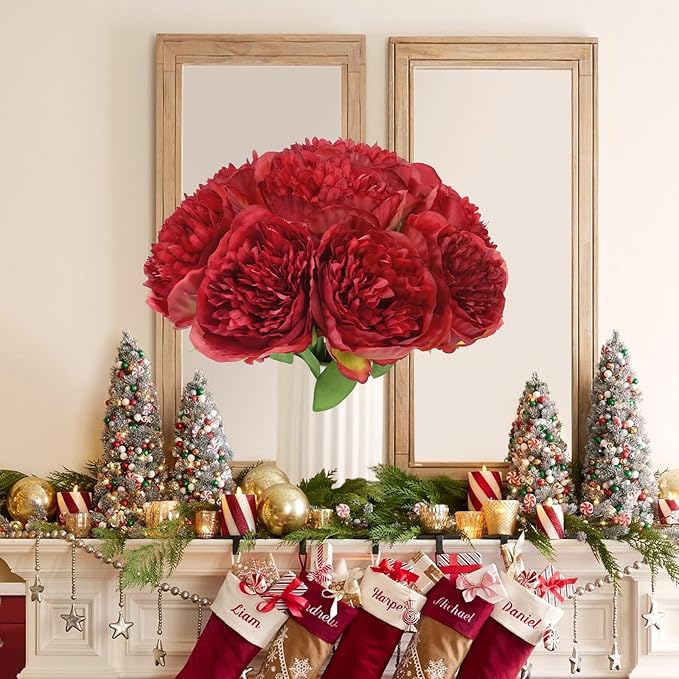 U'Artlines 10 Heads Artificial Peony Silk Flower Leaf Home Office Wedding Party - Image 8