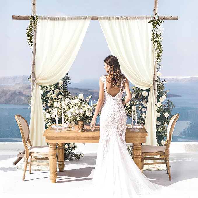 Wedding Arch Draping Fabric, 1 Panel 28" x 19Ft Ivory Arch Drapes Sheer - Image 3