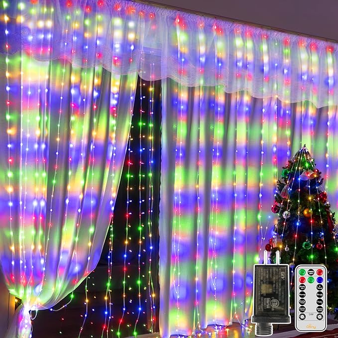 Ollny Curtain Lights 600LED 19.7ft x 9.8ft, IP67 Waterproof Outdoor Curtain by Ollny