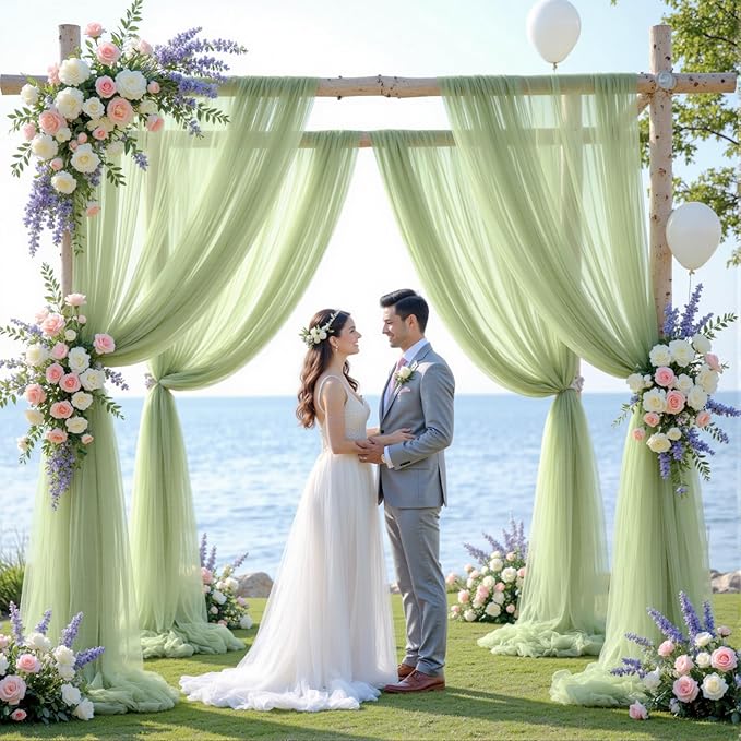 Wedding Arch Draping Fabric Backdrop 1 Panel 30" x 19Ft Sage Green Drapes - Image 2