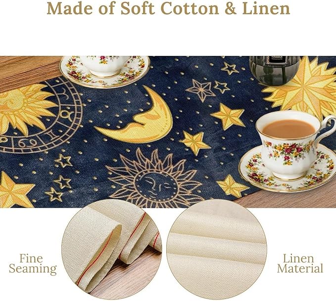 Sun Moon Table Runner, Boho Starry Sky Table Runners - Image 5