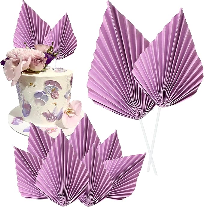 Gyufise 6Pcs Paper Palm Fan Cake Toppers Palm Leaf Fan Cake Topper Palm Spear by Gyufise