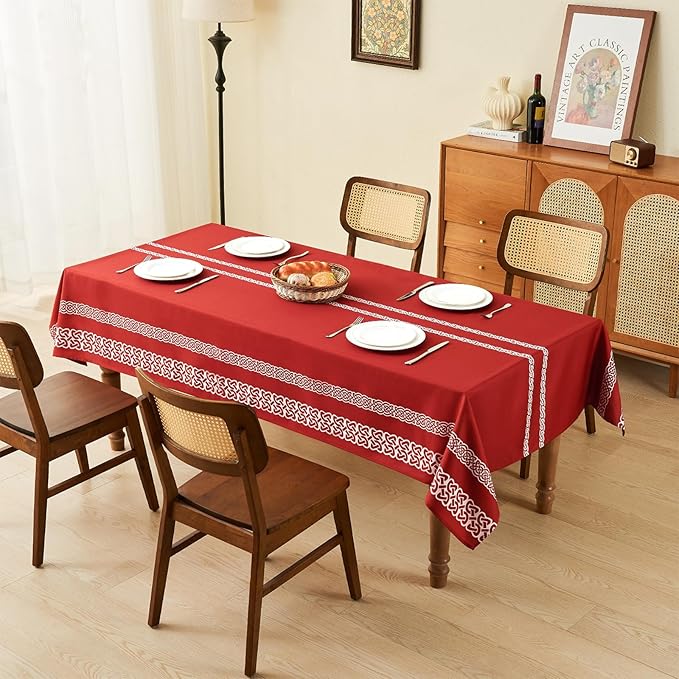 Celtic Knot Table Cloth Rectangle Table 57x118 Inches Waterproof Hot Red - Image 2