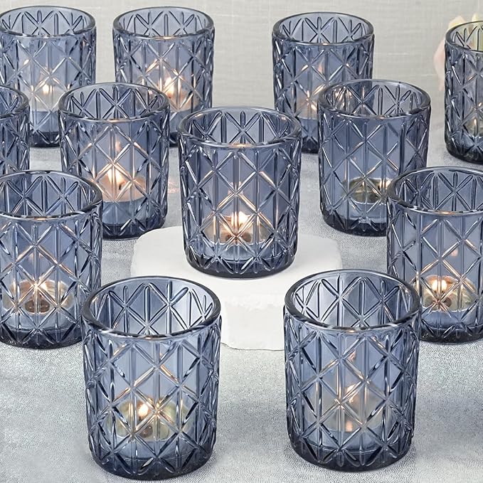 48pcs Blue Votive Tealight Candle Holders, Glass Tea Light Candle Holders by Uniteland