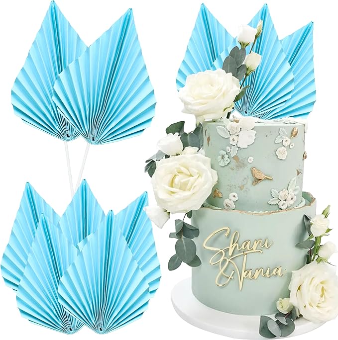 Ephlyn 6Pcs Paper Palm Fan Cake Topper Palm Leaf Fan Cake Pick Decoration by Ephlyn