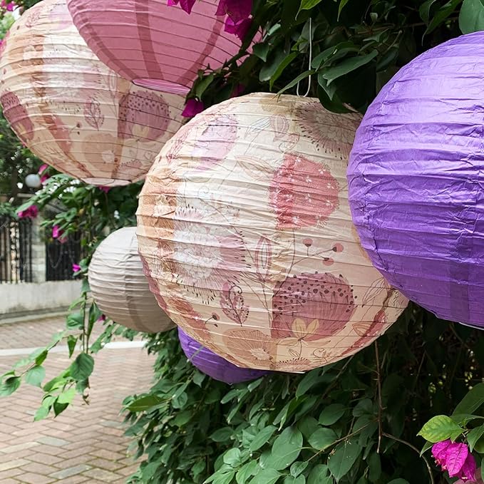 Paper Lanterns Party Decorations Size of 12’10’8inch Floral Pattern Purple Pink - Image 6