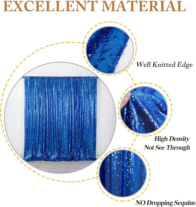 ShinyBeauty Shimmer Royal Blue Backdrop Curtain 7Ftx7Ft Photo Backdrops Blue - Image 4