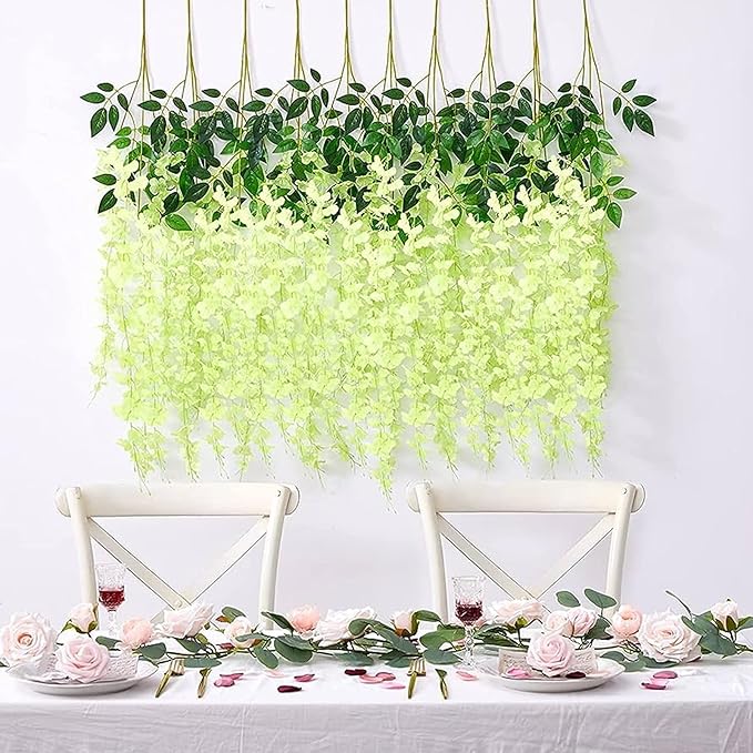 12 Pack Green Wisteria Hanging Flowers Garland, 3.77 Feet Artificial Flower - Image 6