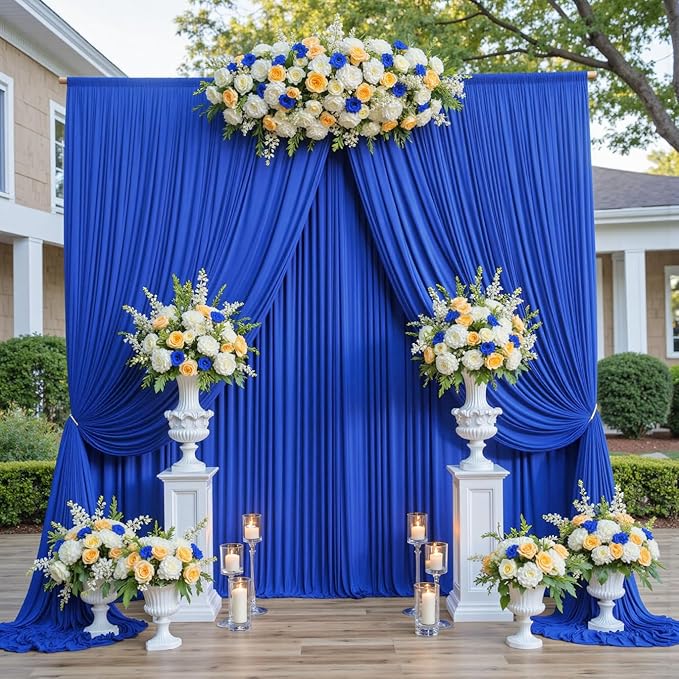 10ftx12ft Wrinkle Free Royal Blue Backdrop Curtain, 2 Panels 12FT Height Royal - Image 3