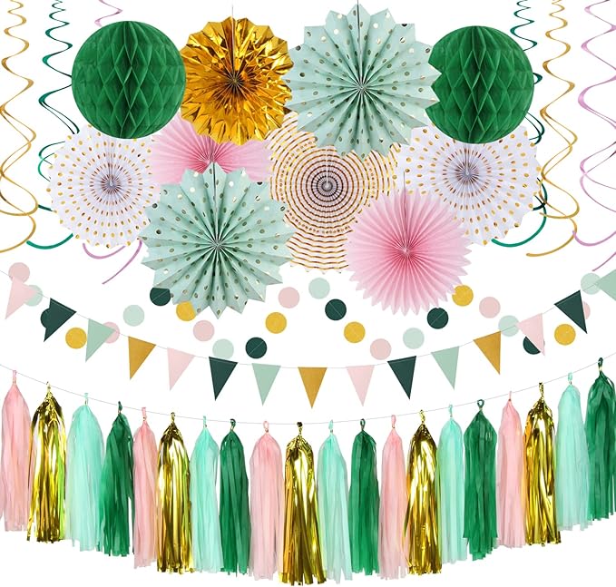 Sage-Green Pink Gold Party-Decorations by Hugtmr