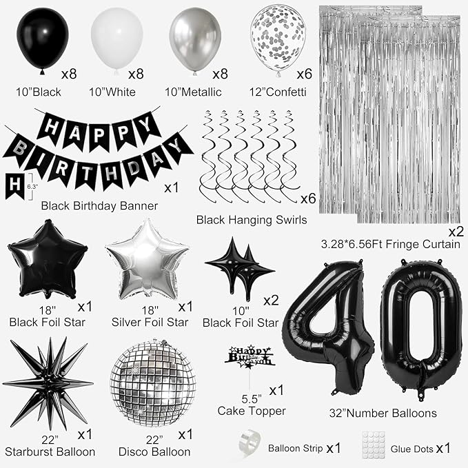 40th Birthday Decorations for Men Women, Fringe Curtains Kit - Image 2