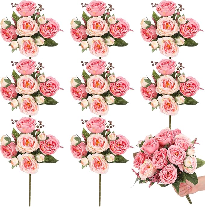 8 Bundles Artificial Peonies Flowers Boho Faux Flowers Arrangements Artificial - Image 8