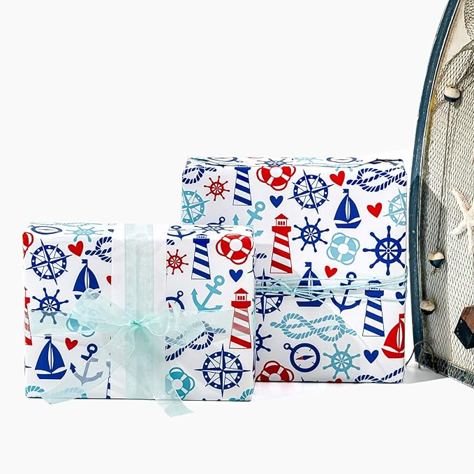 WRAPAHOLIC Nautical Anchors Wrapping Paper Roll - Image 7