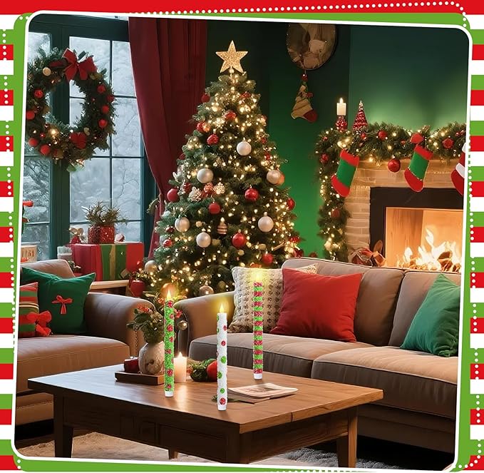 Baquler 6 Pcs Christmas Flameless Taper Candles 10.6 Inch Elf Theme Candles - Image 3
