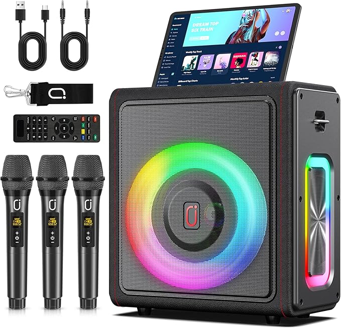 Karaoke Machine with 3 Wireless Mics | Bluetooth 5.3 Speaker with Echo by PPMIC