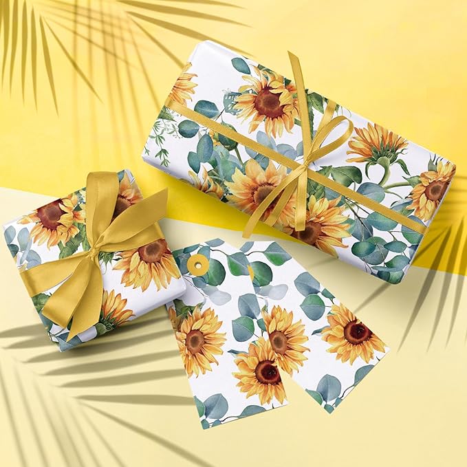 WRAPAHOLIC Kraft Sunflower Wrapping Paper Roll - Image 5