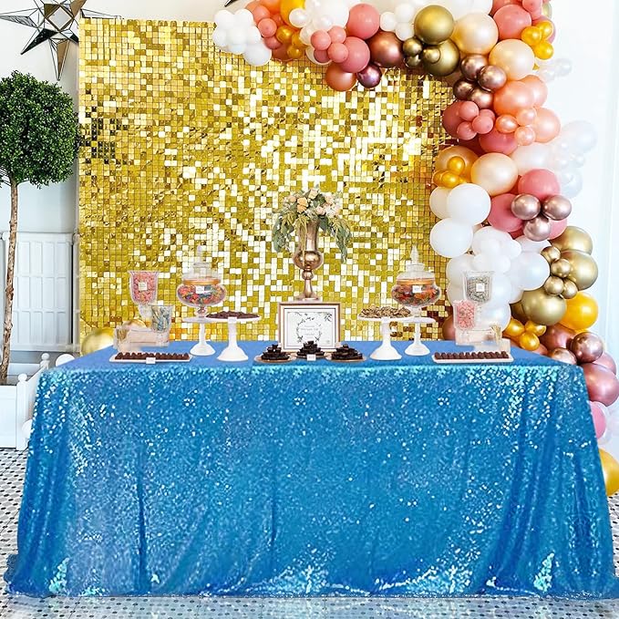 QueenDream Aqua Blue Tablecloth 60 x 102 Inch Sequin Tablecloth by QueenDream