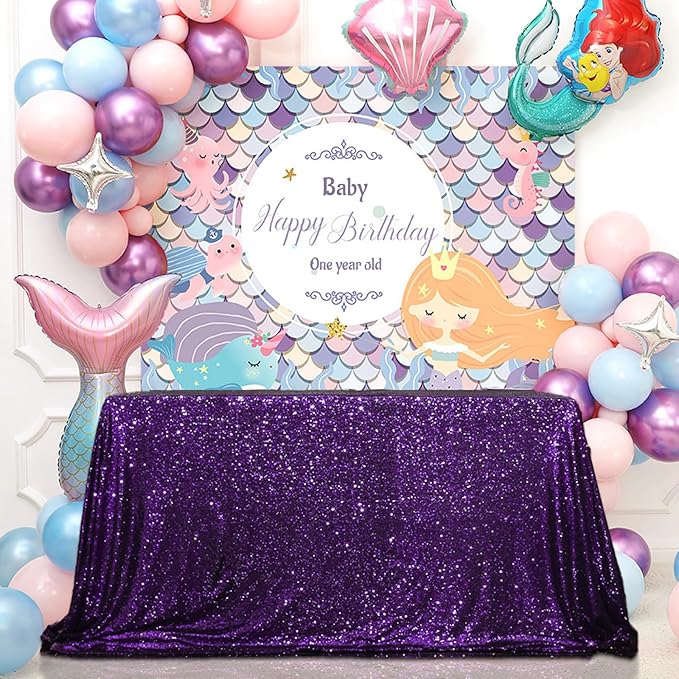SquarePie Sequin Tablecloth 60 x 120 Inch Purple Sparkly Table Cloth - Image 2