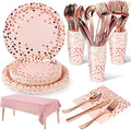 141 Pieces Pink and Rose Gold Party Supplies, Party Dinnerware Sets Include by Nkaiso