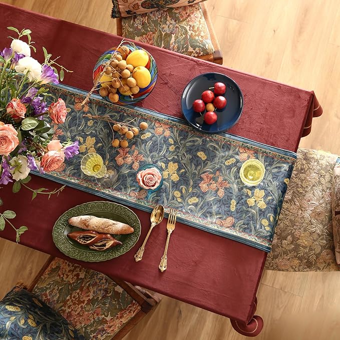 patdrea Designer Casual Wild Floral Velvet Table Runner 102 Inch Long, Dark - Image 6