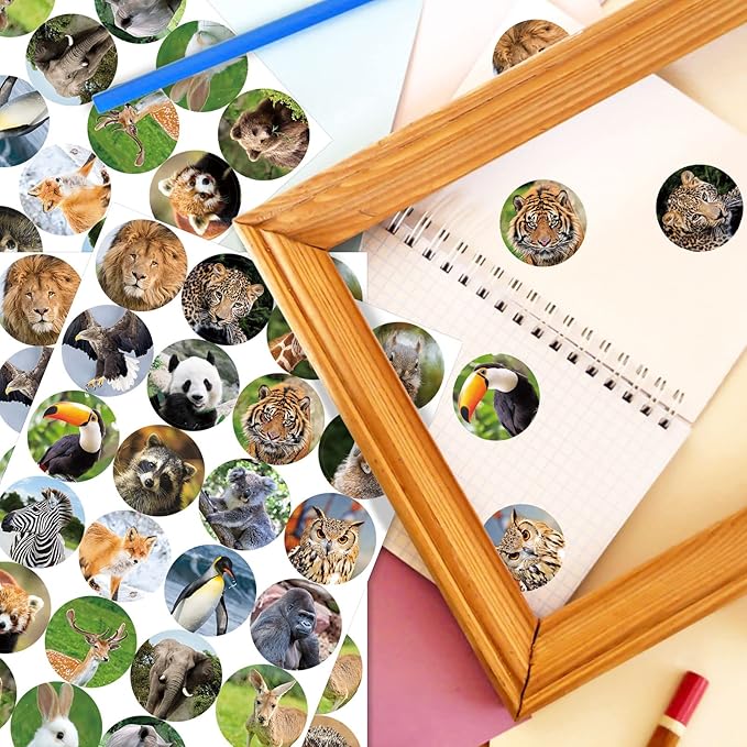 480 Counts Cute Jungle Zoo Wild Animal Stickers 1.5 Round Adhesive Labels - Image 2