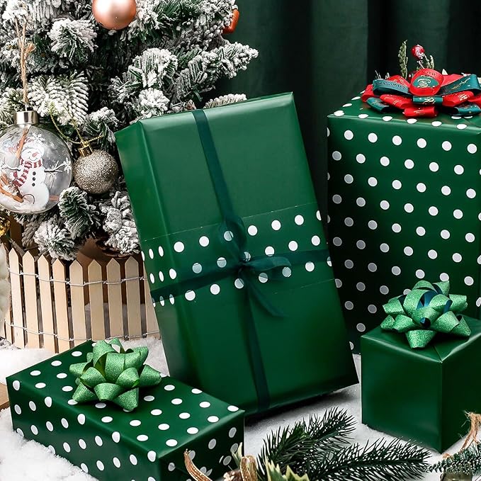 Flyhill Green Wrapping Paper Roll, Reversible Gift Wrap Paper - Image 5