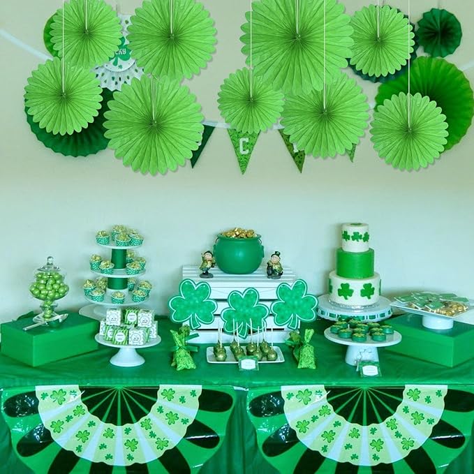 20 Pcs Grass Green Hanging Paper Fan, Round Paper Fans Decorations Set - Image 4