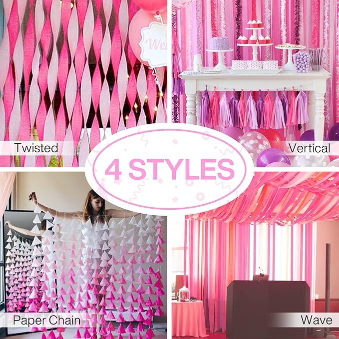 PartyWoo Crepe Paper Streamers 4 Rolls 328ft, Pack of Hot Pink Crepe Paper - Image 6