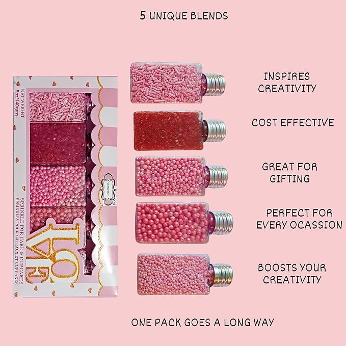 Confect Sprinkles for Cakes & Cupcakes Decoration Assorted pack of 5 ​​​Pink - Image 9