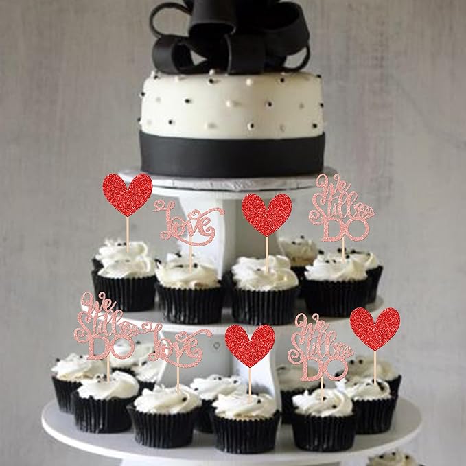 24 PCS We Still Do Cupcake Toppers Glitter Love Heart Bridal Shower Cupcake - Image 4