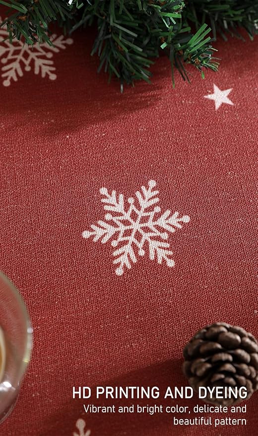 ISAENNE Designer Christmas Red Small Round Tablecloth, Linen Table Cloth - Image 4