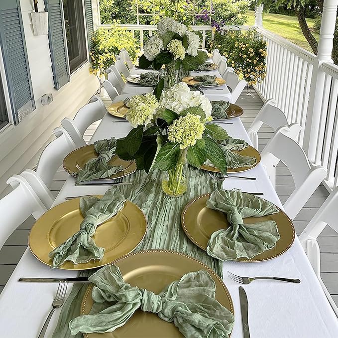3 Pack Sage Green Cheesecloth Table Runner 10FT 120 Inches Green Gauze Table - Image 7