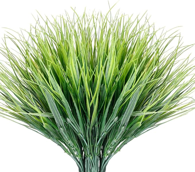 12 Bundles Artificial Grasses Outdoor UV Resistant Fake Grass No Fade Faux by JEMONG