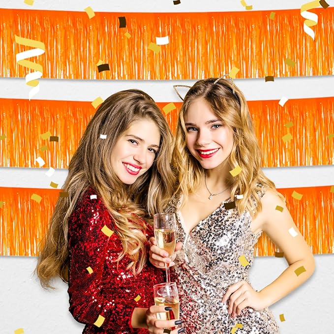4 Pack 10 Feet Macaron Orange Foil Fringe Garland Metallic Tinsel Streamers - Image 4