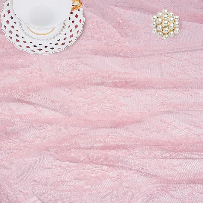 LuoluoHouse Pink Lace Tablecloth Table Fabric 6pcs 60x120 Inch - Image 4