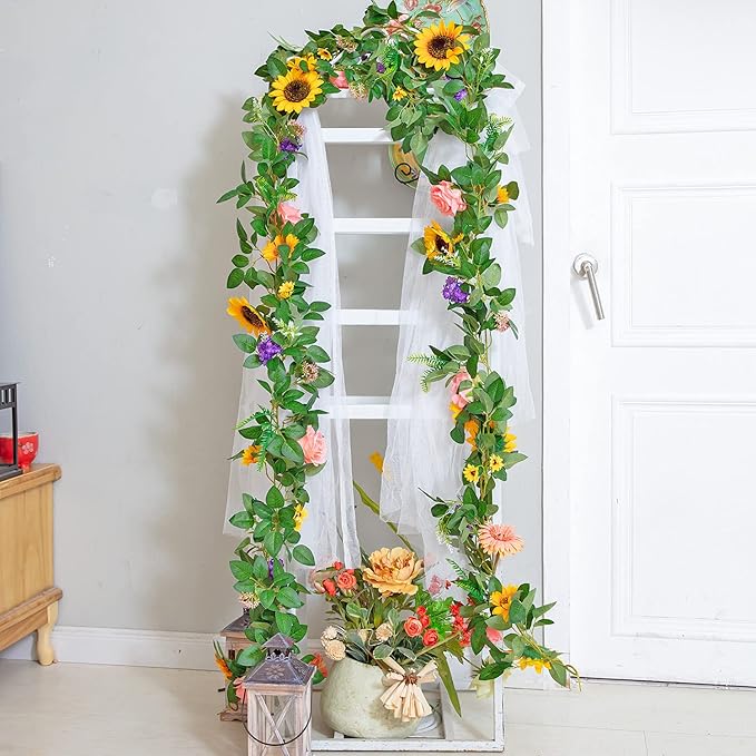 Naidiler Artificial Flower Garland, Sunflower & Rose Vines, Boho Wedding & - Image 4