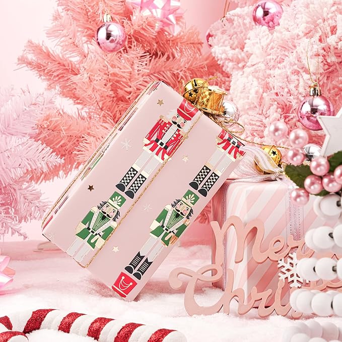 LeZakaa Christmas Pink Wrapping Paper Jumbo Roll - Image 2