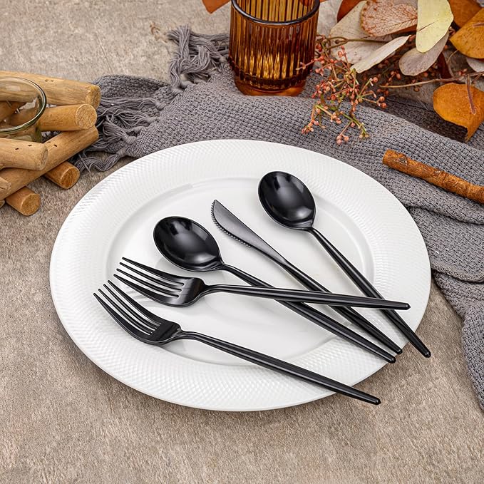 Rubtlamp 90Pcs Plastic Black Silverware, Plastic Utensils Heay Duty include 30 - Image 5