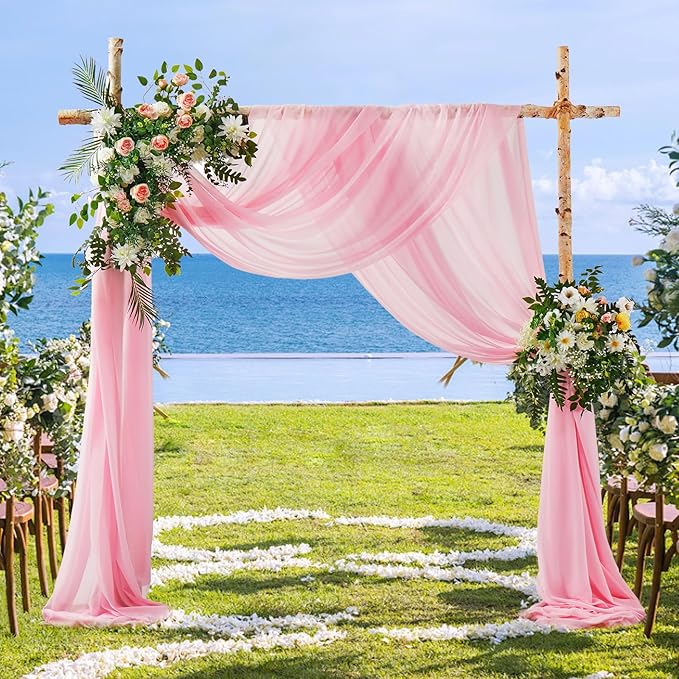 SiinvdaBZX 2 Panels Wedding Arch Draping Fabric 30" x 20Ft Pink Sheer Chiffon - Image 5