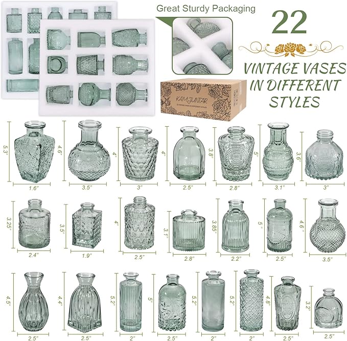 Green Glass Bud Vase Set of 22, Small Vases - Image 7