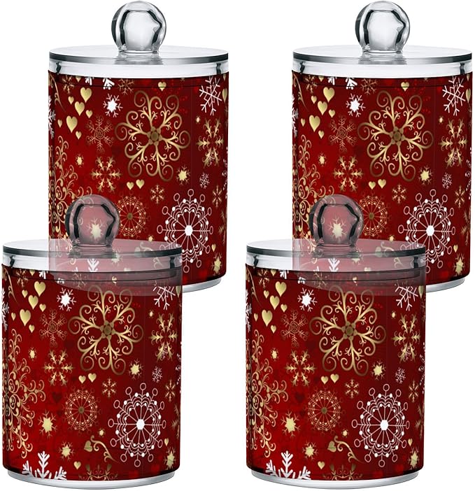 Gredecor Christmas Winter Qtip Holder Dispenser 2 Pack Gold and White - Image 2