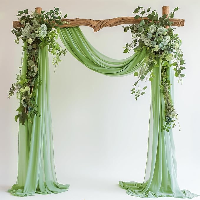 Wedding Arch Draping Fabric 1 Panel 28.7" x 20FT Sage Green Sheer Chiffon by Xiomot