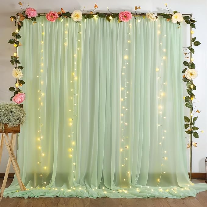 10ft x 10ft Sage Green Backdrop Curtains, Wrinkle-Free Sheer Chiffon Fabric - Image 7