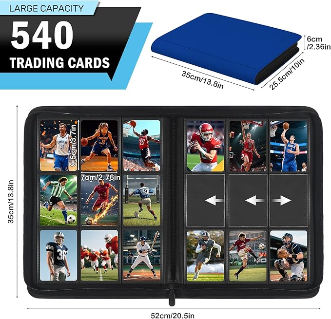 9 Pocket Trading Card Zip Binder, 30 Pack Side-Loading Card Album, Ringless - Image 2