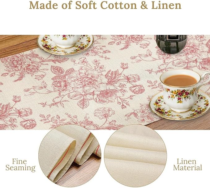 Pink White Flower Table Runner, Wildfloral Floral Sketch Pattern Print Kitchen - Image 4