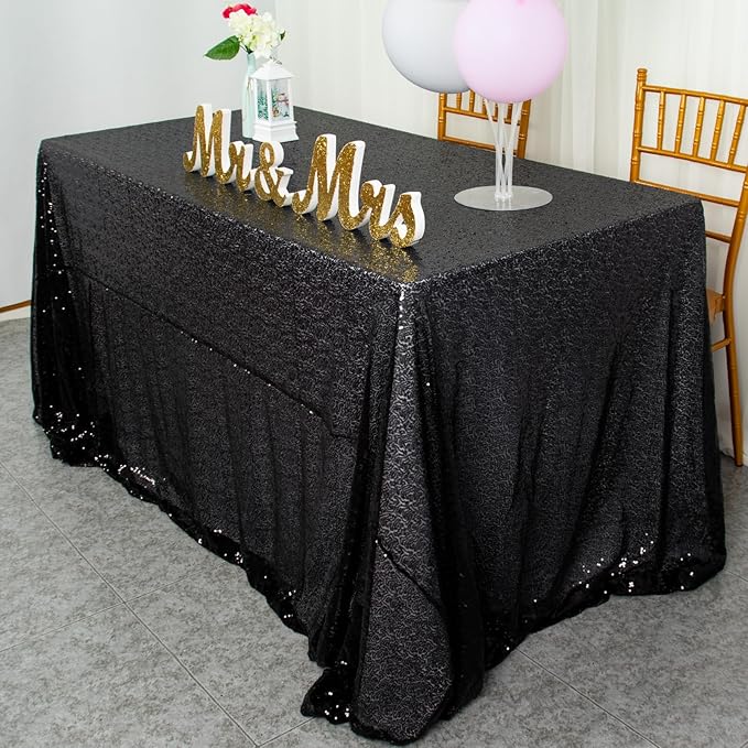 ShinyBeauty 2 Pack 72x72 Inch Black Sequin Tablecloths - Image 2