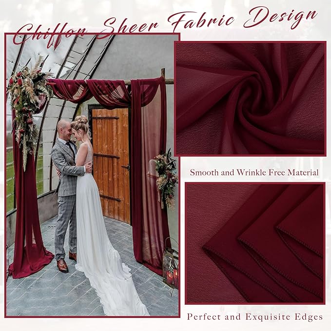 20Ft Length x 28" Width Wedding Arch Draping Fabric 4 Panels Burgundy Arch - Image 4