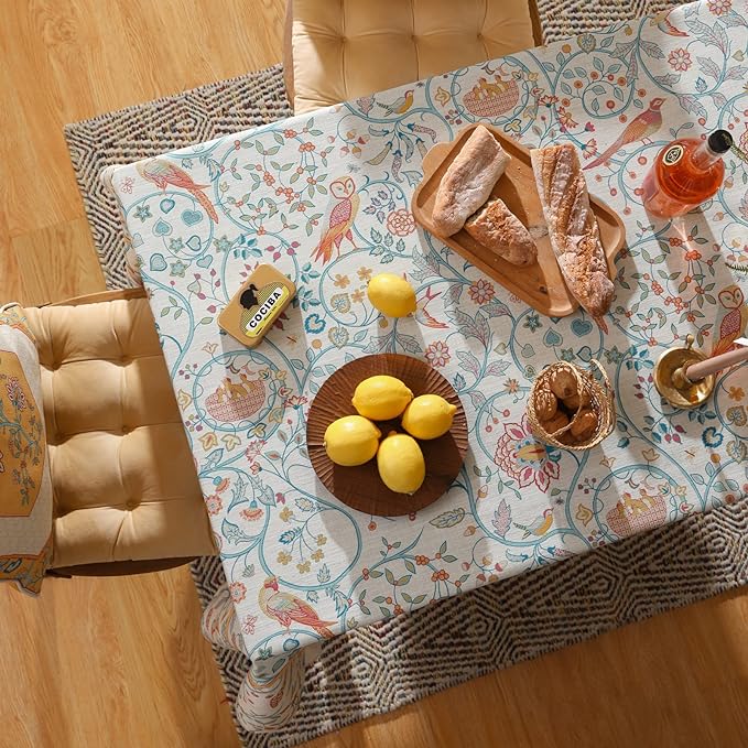 patdrea Designer Vintage French Rectangular Tablecloth, Floral Birds Pattern - Image 5