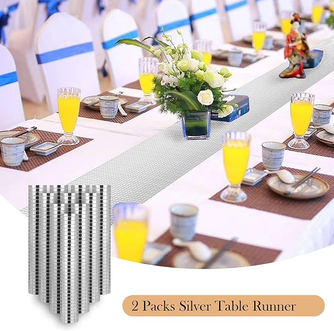 2 Packs 12x108 Inch Disco Table Runner Silver Glitter Foil - Image 4